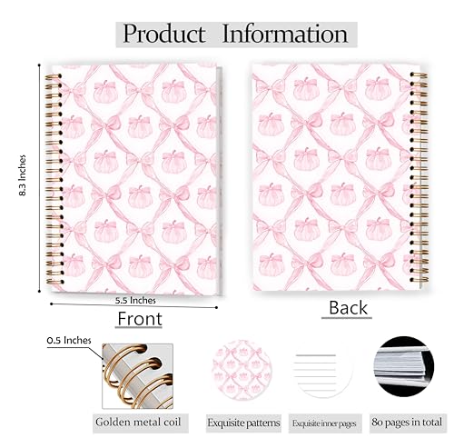 GDJIEGBC Preppy Pink Bow Trellis Pumpkin Notebook 5.5x8.3in - color: Color-I