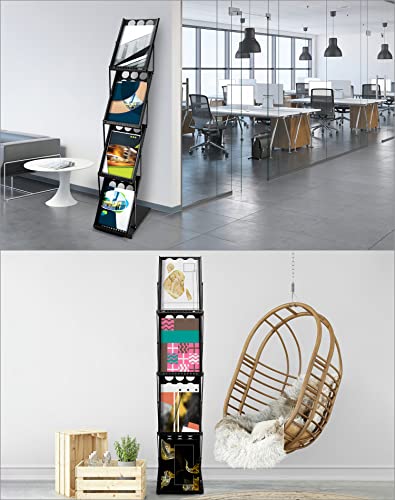 QWORK Magazine Brochure Display Rack Stand, 4 Pocket Foldable Literature Catalog Rack Book Holder Tradeshow Display Stand, for Office Store and Exhibition Trade Show (Black) (Pack of 4) - color: Black, size: 4 Pack