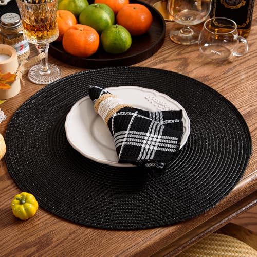 AHHFSMEI Round Placemats Set of 4 Heat Resistant Washable Non-Slip Woven Braided Table Mats for Dining Table Kitchen & Home Decor (Black,4) - color: Black, size: Set of 4
