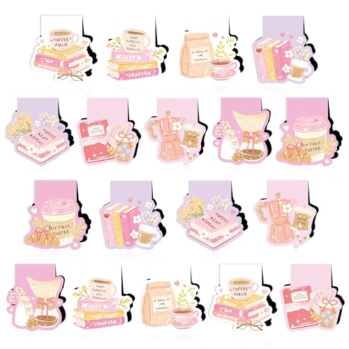 Coffee Books Magnetic Bookmarks, Cute Book Marks for Book Lovers - color: Pink, Coffee & Books