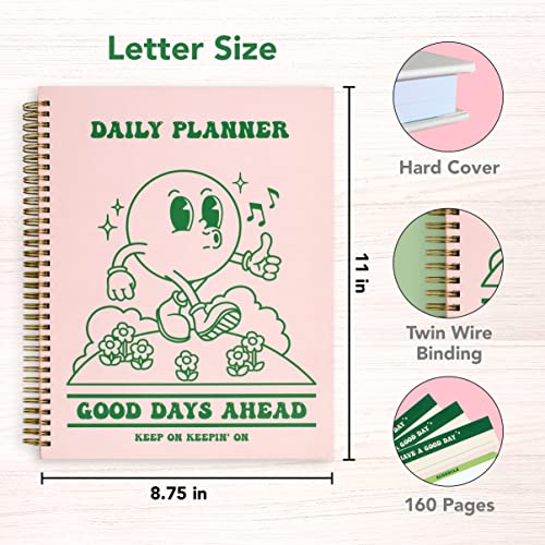 To Do List Cute Planner Undated Notebook, A4 Large Hardcover Spiral Schedule Retro Notebook, Aesthetic Daily for Students Girls Teens , Pink, Green (8.5x11) - color: Retro Pink