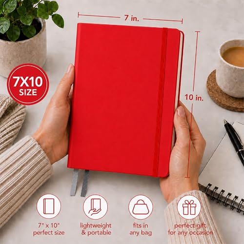 Eccolo Cool Jazz Hardbound Writing Journal, 192-Page Lined Paper, Lay-Flat - color: Red, size: Large - (7.25-x-9.6 Inches)