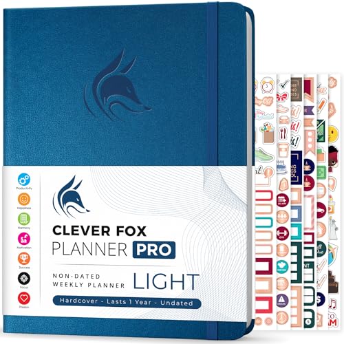Clever Fox Planner PRO Light, Undated Weekly Planner, 8.5x11, Mystic Blue - color: Mystic Blue (Undated), size: A4 (8.5" x 11") Light Version