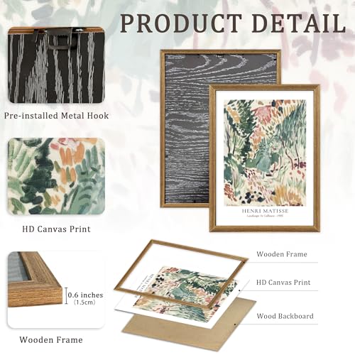 FWAHREN 3 Piece Framed Vintage Botanical Floral Canvas Wall Art Set, Matisse Van Gogh William Morris Paintings, Large Pictures Prints Wall Decor for Living Room Bedroom Bathroom Office, 12x16in - color: Art Masters Trio, size: 16"L x 12"W