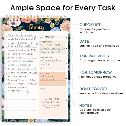 Taja To Do List Notepad, Undated Daily Planner for Work and Goal Setting - color: z-Floral Symphony, size: 1 Pack