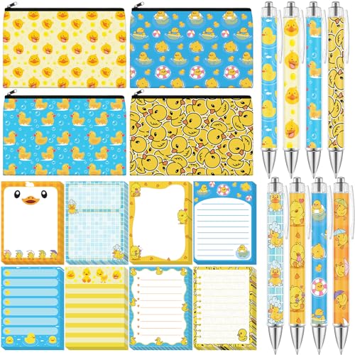Eaasty 20 Pieces Duck Gift Set Cute Sticky Notes with Pens, Pencil Bags Makeup Bags, 3 x 4 Inches Cute Note Pads, Funny 1.0 mm Ballpoint Pens, Office Supplies for Women - style: Yellow Duck