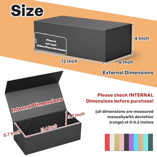 RYDDOY Black Gift Box, 12x6x4'' Gift Boxes with Lids for Presents - color: Black, size: 12 x 6 x 4 Inch