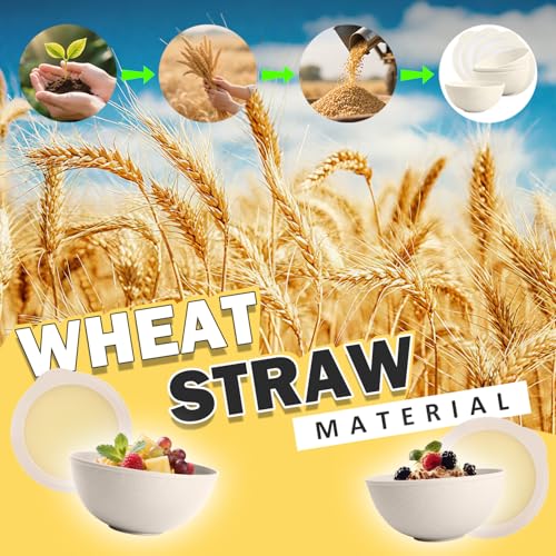Wheat Straw Bowls Set with Lids, Unbreakable 40 OZ Large Cereal Bowls Set of 4, Salad Container for Lunch, Microwave & Dishwasher Safe Bowl Set for Kitchen, Picnic, RV, Camping, Beige - color: Beige, size: 40 OZ with Lid