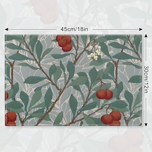 Foliage Placemats Vintage Floral Table Mats 12 x 18 Inch Retro Flower Kitchen Place Mats for Party Home Dining Table Decoration, Set of 6