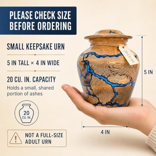 Mini Cremation Handmade Urn | 20 Cu Inches | SharingSmall Portion of Ashes | Small Wooden Keepsake Urn for Human Ashes | Decorative Memorial Ashes Keepsake - size: Small