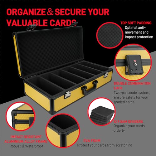 6 Row 250+ TSA Combination Lock Trading Deck Cases Graded Card Case Psa Graded Card Storage Box Psa Slab Case (Hexagonal prism, YELLOW) - color: YELLOW