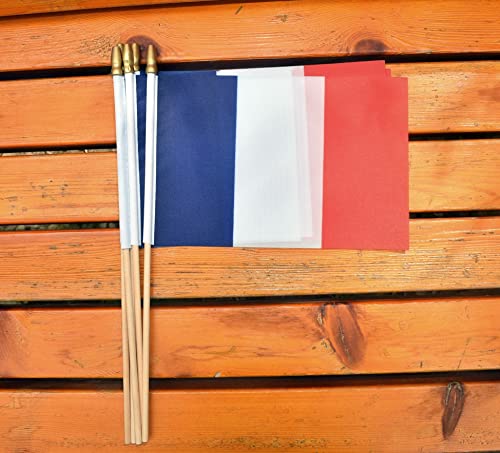 25Pack Small France Flag Handheld Mini French Flag on Stick 5x8 Inch - color: France