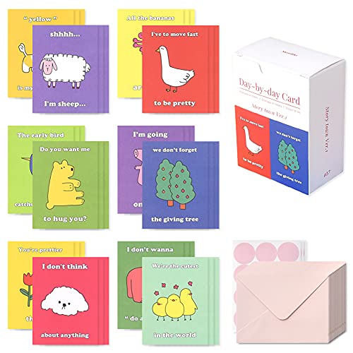 Monolike Day-by-day Card, Story town Ver.1 - Mix 36 Mini Single cards, 36 envelopes, 36 stickers Package - color: Story town Ver.1