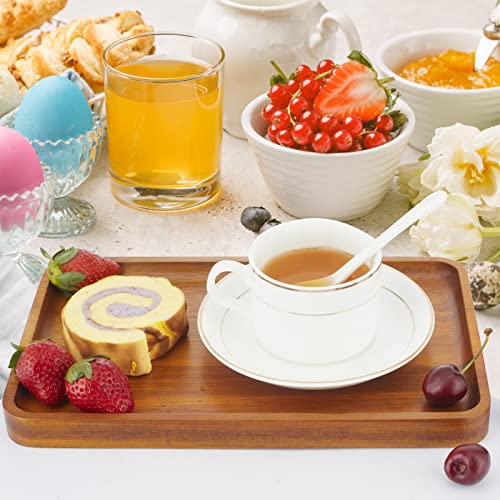 1 pcs 13"x 9" Solid Acacia Wood Serving Tray Rectangular Wooden Serving Platter Natural Wooden Board for Bar Coffee Party - size: 13x9 in