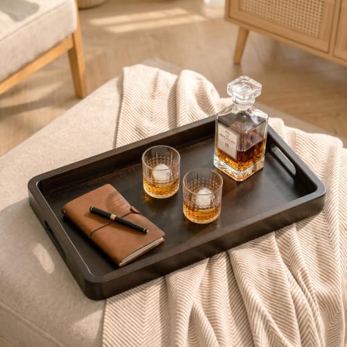 Hanobe 20" Large Wooden Ottoman Serving Trays for Coffee Table Decor