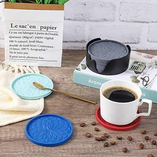 ME.FAN Silicone Coasters with Holder,[6 Pack] Drinking Coasters - Cup Mat for Hot or Cold Drinks, Thickened, Non-Slip, Non-stick,Deep Tray Dark Grey - color: Dark Gray