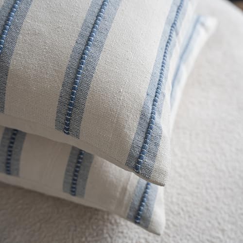 Cethom Boho Throw Pillow Covers 18x18 Set of 2, Beige and Blue Striped Decorative Pillow Cases for Couch Chair Bed, Textured Farmhouse Accent Cushion Covers for Living Room Bedroom Sofa Home Decor - color: Classic Blue, size: 18" x 18" (Pack of 2)