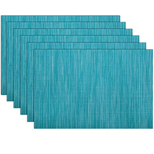 SHACOS Woven Vinyl Placemats Set of 6 Wipe Clean Wasahble Place Mats for Dining Table Heat Resistant Non Slip Table Mats (6, Teal Blue) - color: Teal Blue, size: Set of 6