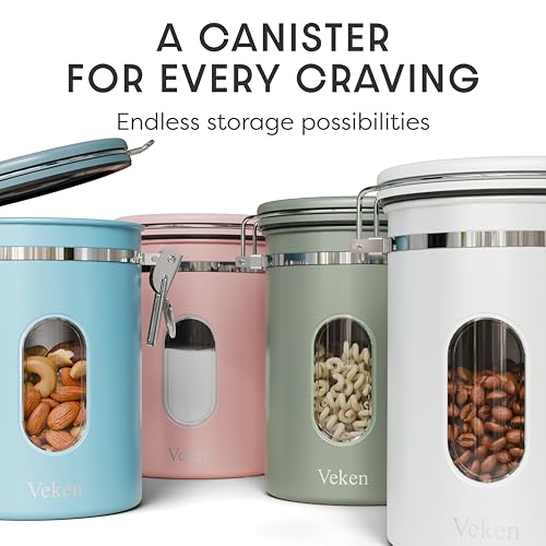 Veken Coffee Canister with Window, Airtight Stainless Steel Container, 22OZ - color: Green, size: 22 oz