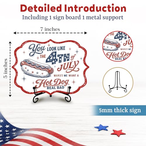 Wooden Buffet Sign with Metal Stand, Patriotic Hot Dog Station Decor for BBQ Party, Food Truck, Restaurant Counter, Independence Day 5 x 7 Inch Tabletop Display - A04 - color: DLR A04