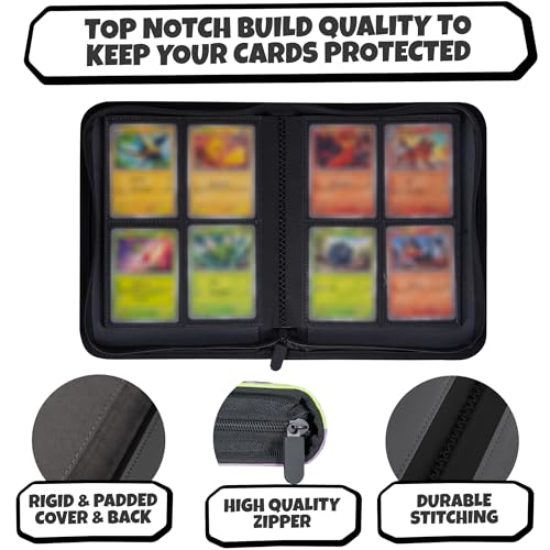 3D Card Binder for Pokemon - Stunning 3D Raised Pk Types Design in PU Leather with Zipper - Includes 4 Pocket Pages for 160 Cards. Great Sleeve Album/TCG Holder/Trading Card Collection Book Gift. - color: Poke Types Compact Version