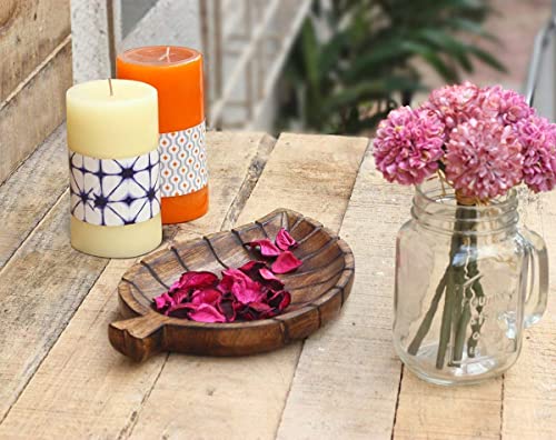 Decorative Tray Wooden Leaf Design Serving Tray Platter Breakfast Table Natural Finish Tray Kitchen Décor 12 X 8 x 1