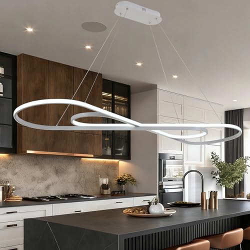 Large Led Chandelier 59.06in Modern Led Pendant Light for Kitchen Island Lighting Dimmable via Remote - color: White, size: 59.06in