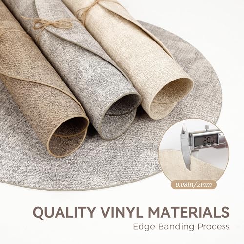 13" Round Placemats Set of 6, Reversible Faux Leather Wipeable Table Mats - color: Beige