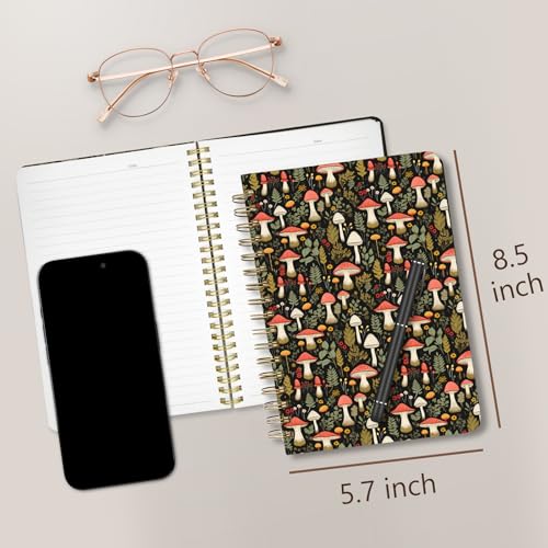 Cute Spiral Notebook Journal A5 6x9 Note Book with Pocket, Mushroom - color: Mushroom