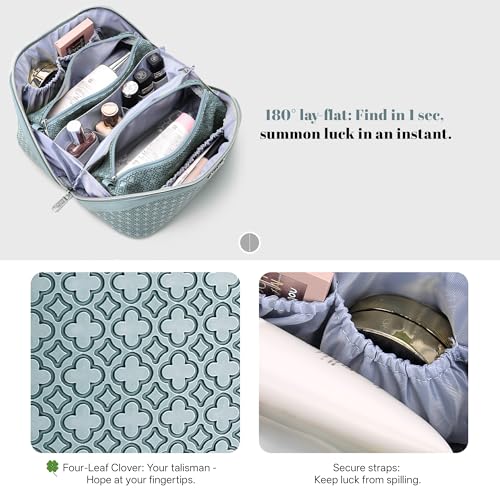 BOYATU Travel Makeup Bag for Women: Four Leaf Clover 3 Pcs Set Cosmetic Bag - color: M-04Light Blue
