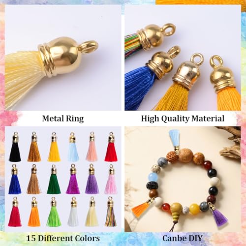 Mini Tassels Charm, 90pcs Golden Round Caps Mixed Color Mini Tiny Handmade Craft Tassels Charms for DIY Jewelry Necklace Making Accessories - color: 18 Colors-3cm