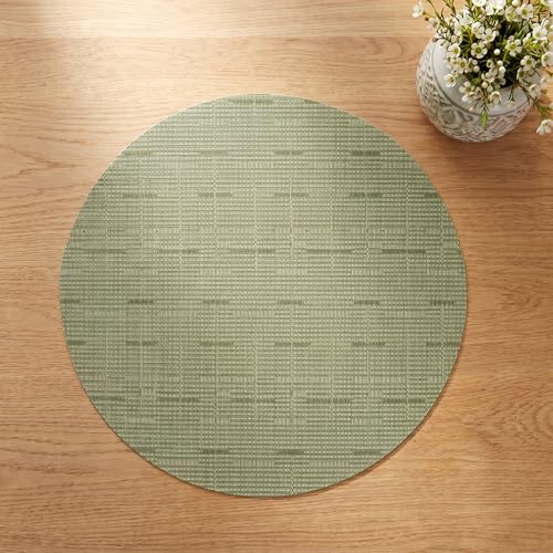 Round Imitation Bamboo PVC Placemats Set of 6,Countertop Protector - color: Green