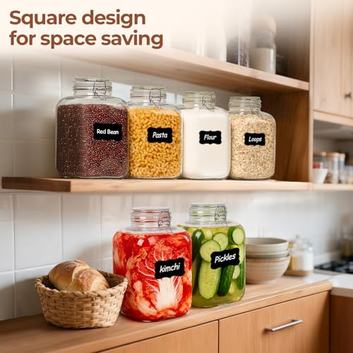 ComSaf Square Glass Pantry Jars with Airtight Lids 1.1 Gallon 2 Pack Large - size: 1.1 gallon x 2