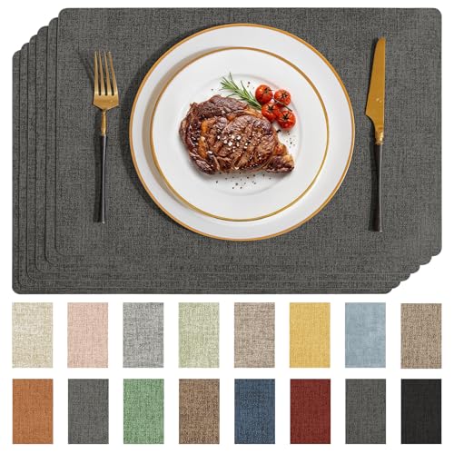 Romanstile Faux Leather Vinyl Placemats Set of 6, Dark Grey - color: Dark Grey