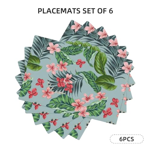 Tropical Flowers Hawaiian Plants Placemats Set of 6 12x18 Inch - color: Red Green, size: Set of 6