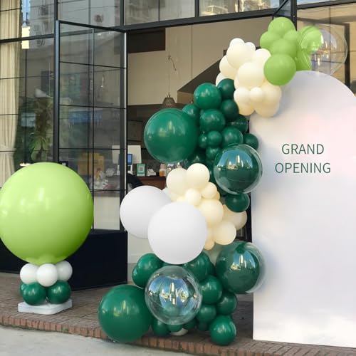 Dusty Green White Balloon Arch Kit, Dark Mint Green Ivory White Balloons - color: Green-white-ivory