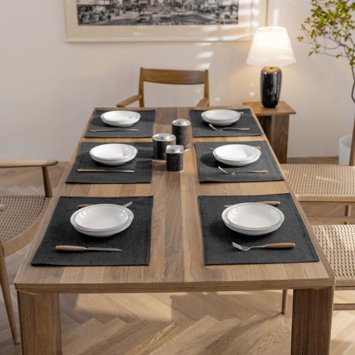 Demetex Cloth Placemats Set of 6 Black Stain Resistant Place Mats Oil Proof Washable Plate Mats for Dining Table Holiday Cafe Banquet, Black - color: Black, size: Placemats set of 6