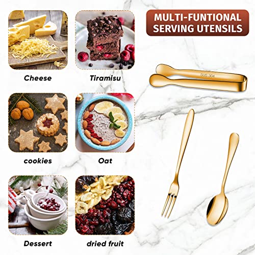 24 Pcs Mini Appetizers Forks and Spoons Tongs, Vivid Sharp Spoon, Golden - color: Golden, size: Sharp Spoon