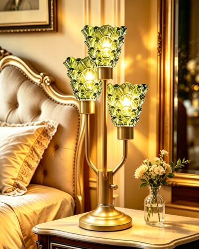 Lightdot Green Glass Mid Century Modern Table Lamp Bulbs Included Dimmable - color: 15-Gold-Green-Shell