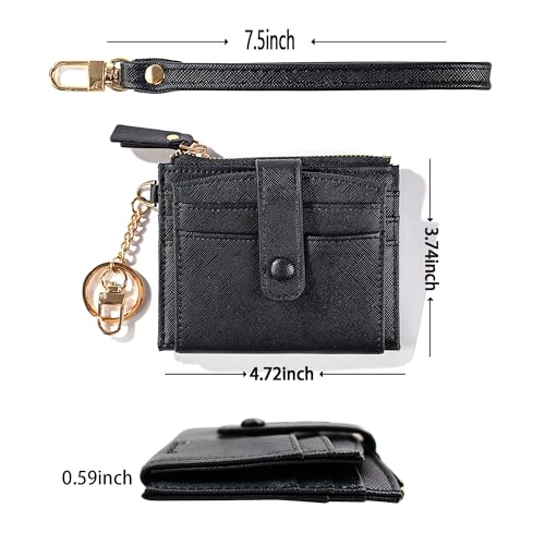Keychain Wallet Wristlet Small Credit Card Holder Bracelet Key Chain Purse Bangle Tassel Beads Key Rings for Women - color: 04-rfid Black