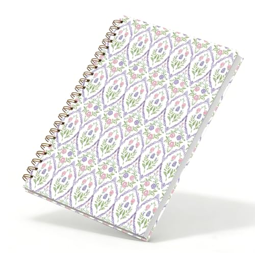 Qykwz Grandmillennial Pink and Purple Floral Spiral Notebook 5.5x8.3, Retro Cottagecore Flower Aesthetic Journal for Women, Pastel Floral Grand Millenial Hardcover Notebook Journal - color: Color_C