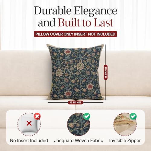 William Morris Fleurs de Morris Blue Tapestry Throw Pillow Cover 16 x 16 in - color: Fleurs De Morris Blue