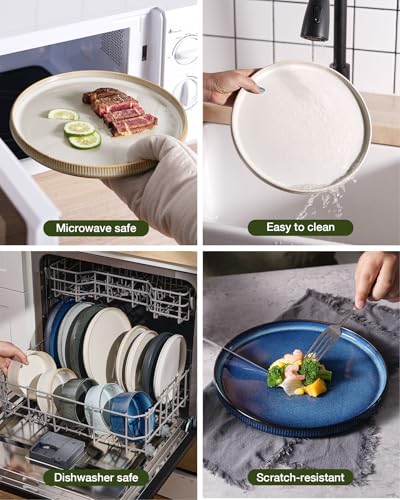Famiware Star Stoneware Dinnerware Sets for 8, Reactive Glaze Plates, Bowls - color: Cappuccino White