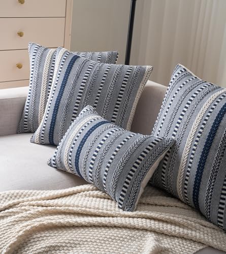 Cethom Boho Throw Pillow Covers 12x20 Inch Set of 2, Farmhouse Decorative Couch Pillow Cases, Navy Blue Accent Pillows of Bed, Sofa Bedroom Living Room Home Decor Cushion Cover - color: Navy Blue, size: 20" x 12" (Pack of 2)