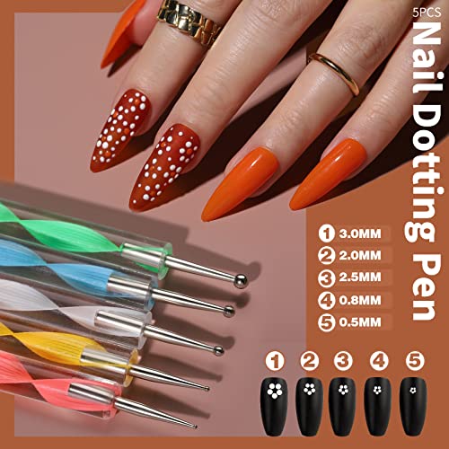 FANDAMEI Nail Art Brushes Kit, Nail Design Tools Set with Dotting Tools, Fine Nail Glitter Butterfly, Glitter Sequins, Foil Flakes, Nail Rhinestones, Dust Brush - color: C-White