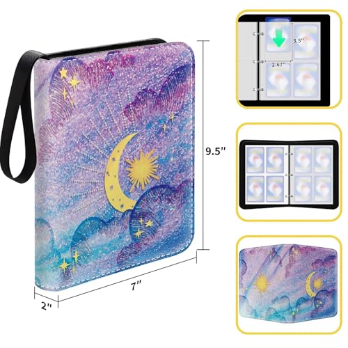 Card Binder 400 Pockets, 50 Sleeves Large Binder Trading Cards Holder 4 Pocket, Storage Organizer, Album Folder Case Protector Collector Gift Purple Star Moon - color: Purple Star Moon, size: 4 Pocket
