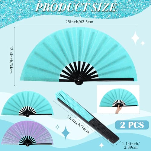 Maitys 2 Packs Large Folding Hand Fans, 13'', Glitter Purple Blue - color: Glitter Purple Blue