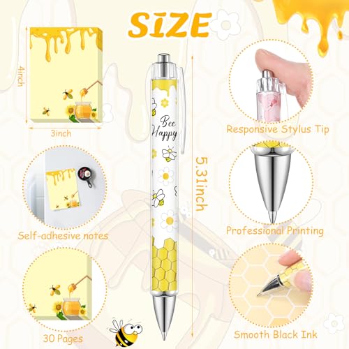 Eaasty 20 Pieces Bee Gift Set Cute Sticky Notes with Pens, Pencil Bags Makeup Bags, 3 x 4 Inch Animal Notepads, Funny 1.0 mm Ballpoint Pens, Office Pink Bow Party Supplies for Women - style: Bee
