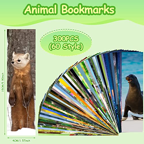 300PCS Animal Bulk Bookmarks for Kids Classroom 60 Designs Cool Wildlife Bookmark Cute Book Mark Double Sided Bookmark for Book Lovers Students Children Rewards Gifts - color: 300 Animals