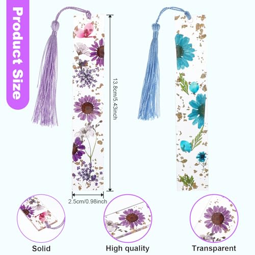 Book Page Holder 4 Pieces - Dried Flower Resin Bookmarks with Tassel, Handmade Book Mark Set Reading Accessories for Reading Lovers, Thumb Page Holder Gift for Bookworm Readers